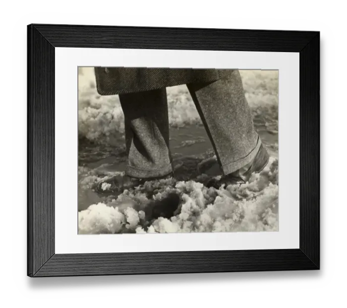 Framed Print : Close-up of mans feet and legs in slush Framed Print : Close-up of mans feet and legs in slush