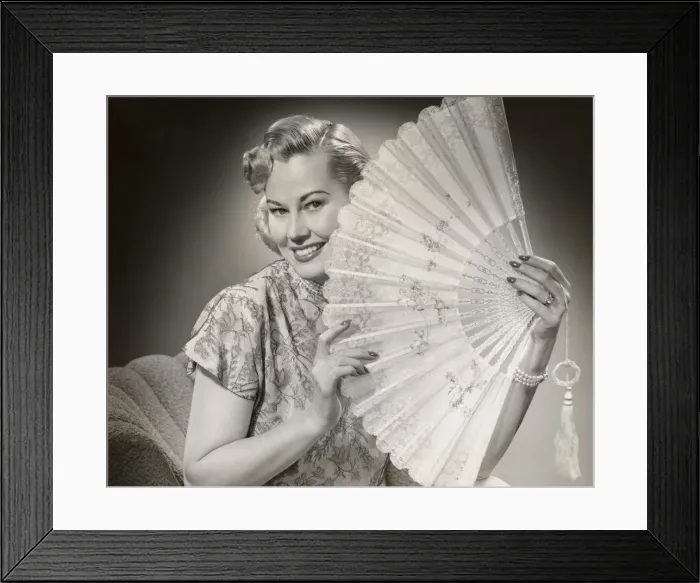 Framed Print : Glamorous woman with lace fan Framed Print : Glamorous woman with lace fan