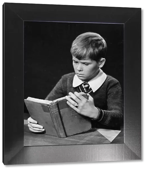 Young boy reading book