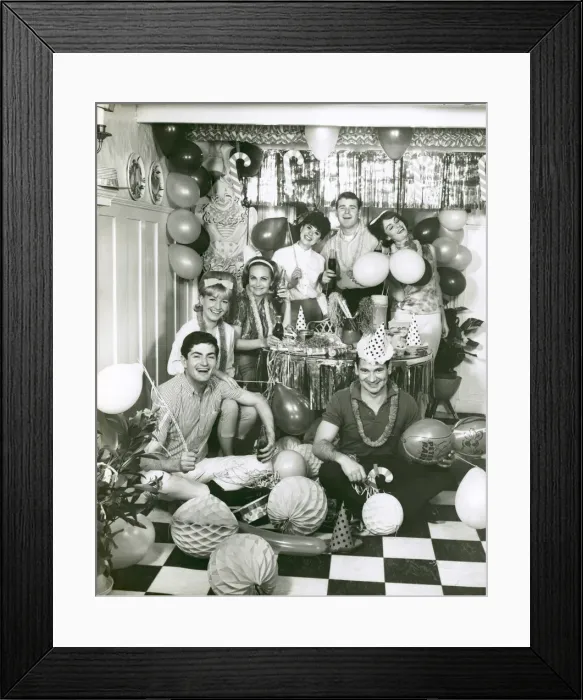 Framed Print : Holiday party in decorated rumpus room Framed Print : Holiday party in decorated rumpus room