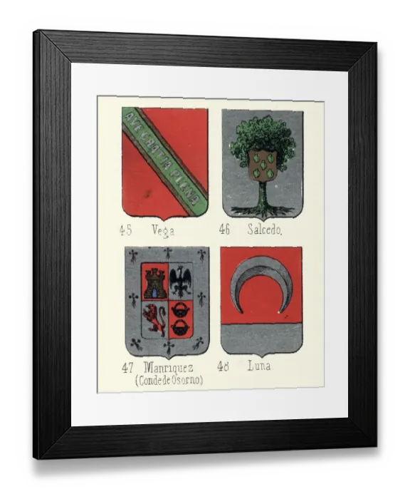Framed Print : Heraldry Coat of Arms, Vega, Salcedo, Manriquez, Luna