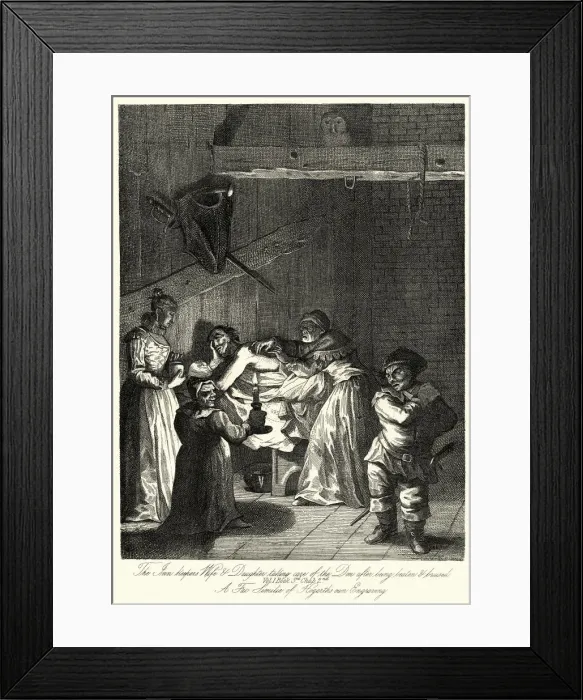 Framed Print : Inn keepers wife taking care of Don Quixote, William Hogarth Framed Print : Inn keepers wife taking care of Don Quixote, William Hogarth