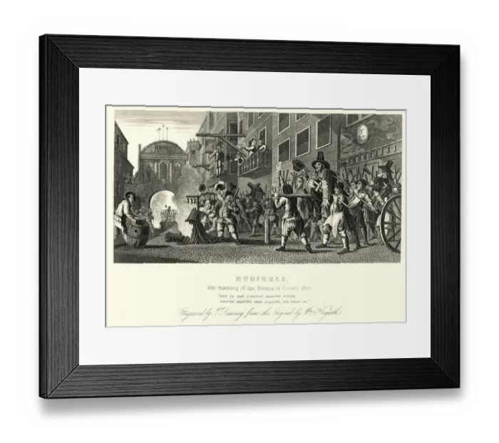 Framed Print : William Hogarths Hudibras burning of the Rumps at Temple Bar Framed Print : William Hogarths Hudibras burning of the Rumps at Temple Bar