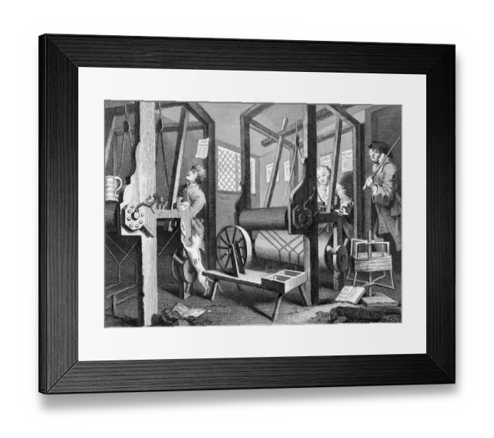 Framed Print : The Fellow Printers at their Looms, by William Hogarth
