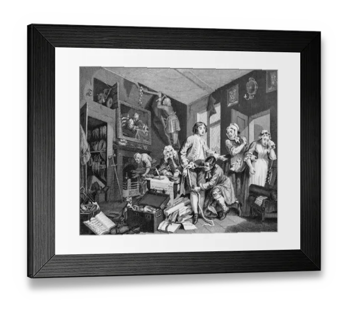 Framed Print : Young Heir taking possession of the Misers Effects, by Hogarth Framed Print : Young Heir taking possession of the Misers Effects, by Hogarth