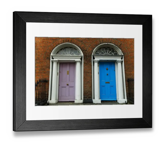 Framed Print : Georgian architecture and painted house doors with red brick facade in Dublin city centre Framed Print : Georgian architecture and painted house doors with red brick facade in Dublin city centre