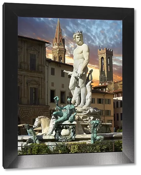 arts and crafts, atmospheric, evenings, figure, florence, fountain of neptune, mediterranean