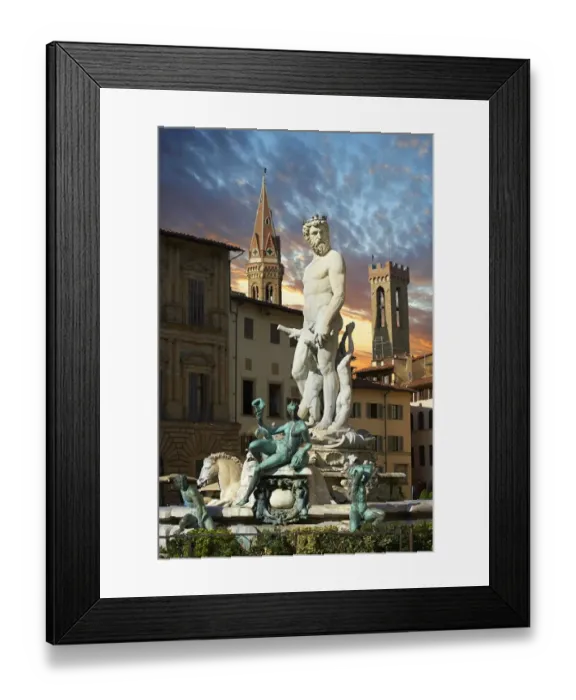 Framed Print : arts and crafts, atmospheric, evenings, figure, florence, fountain of neptune, mediterranean