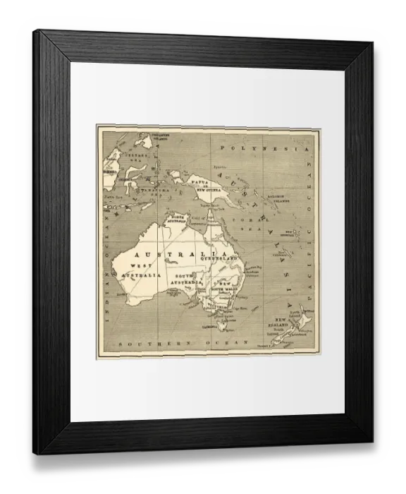 Framed Print : Map of Australasia (1882 engraving)