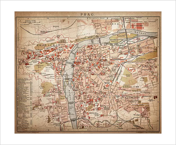 Prague. Antique map of Prague from 1898