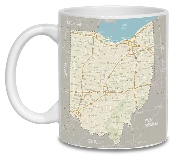 Ohio Map. A detailed map of Ohio state with cities, roads, major rivers,