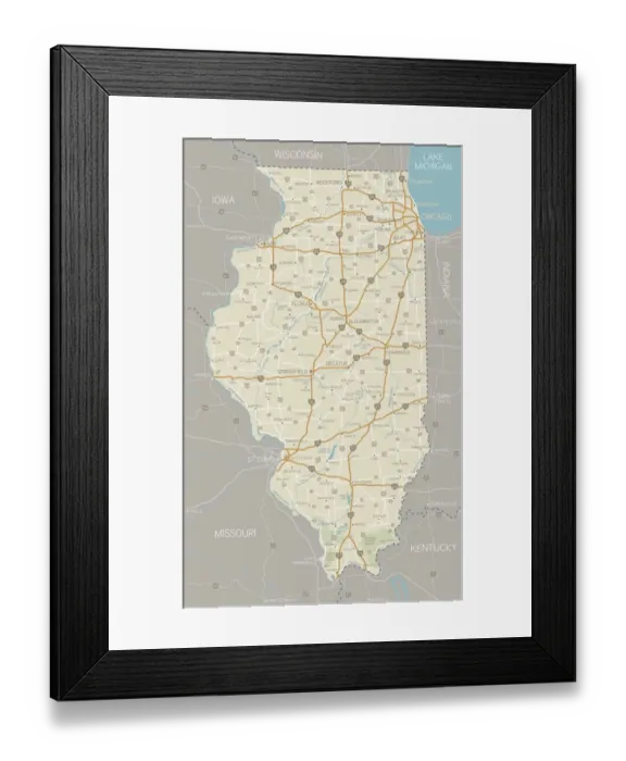 Framed Print : Illinois Map Framed Print : Illinois Map