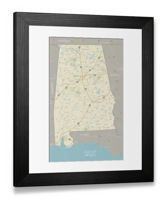 Framed Print : Alabama Map