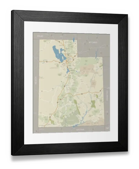Framed Print : Utah Map. A detailed map of Utah state with cities, roads, major rivers Framed Print : Utah Map. A detailed map of Utah state with cities, roads, major rivers