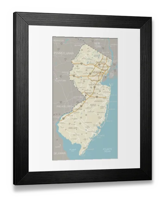 Framed Print : New Jersey Map Framed Print : New Jersey Map