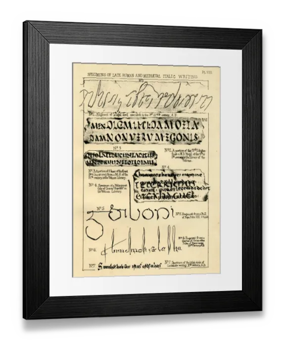 Framed Print : Palaeography writings in Roman from 4th century and later