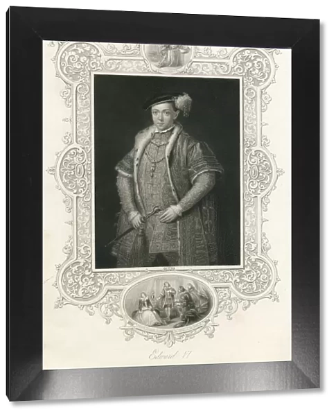 Portrait engraving King Edward VI of England 16th century