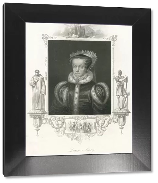 Queen Mary I portrait from 19th century steel engraving