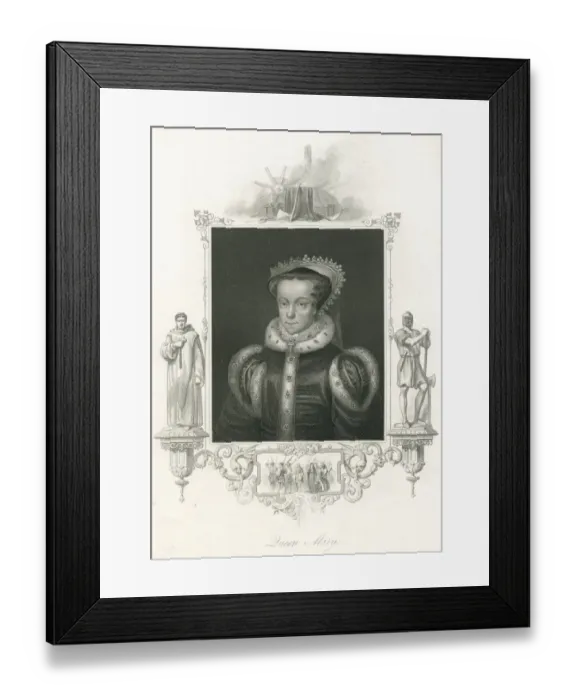 Framed Print : Queen Mary I portrait from 19th century steel engraving Framed Print : Queen Mary I portrait from 19th century steel engraving