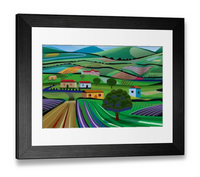 Framed Print : Rural Landscape with Dirt Road, fields and Lavender Farms Framed Print : Rural Landscape with Dirt Road, fields and Lavender Farms