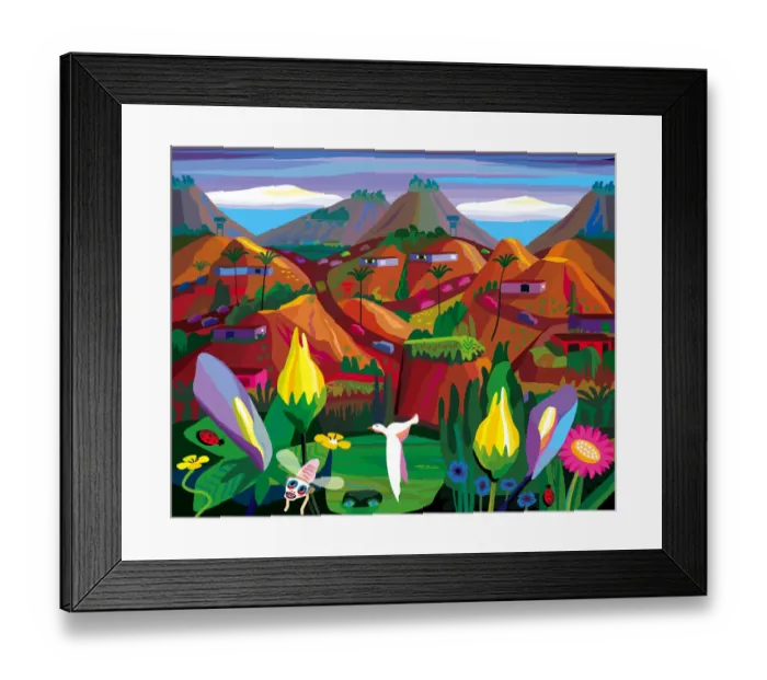 Framed Print : Fantasy Folk Art Landscape Illustration Framed Print : Fantasy Folk Art Landscape Illustration