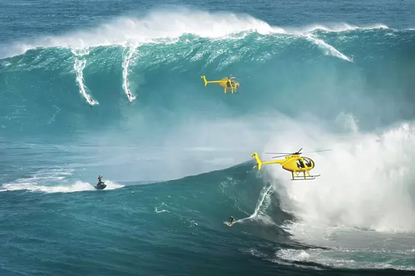 Jaws big wave surfers and helicopters Peahi
