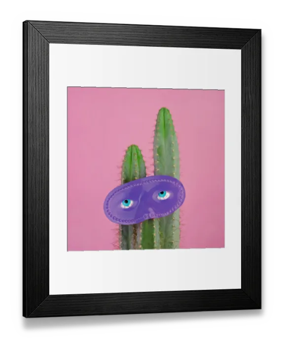 Framed Print : Purple Mask on Blue Cactus Framed Print : Purple Mask on Blue Cactus