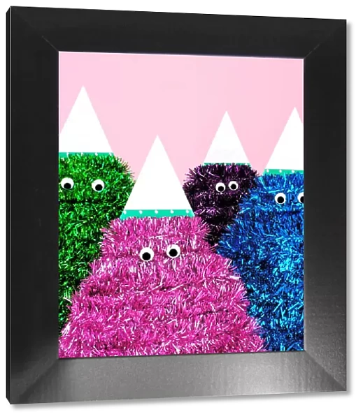 Colorful tinsel characters with google eyes