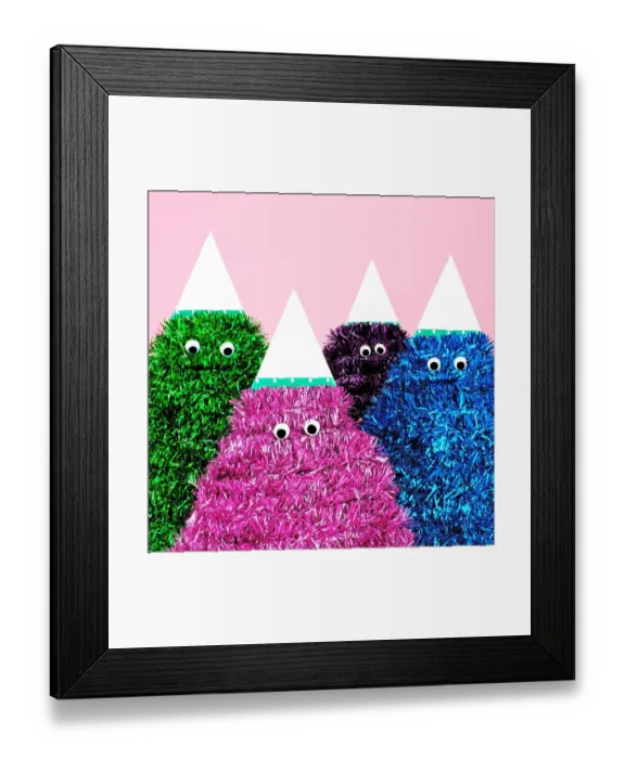 Framed Print : Colorful tinsel characters with google eyes Framed Print : Colorful tinsel characters with google eyes