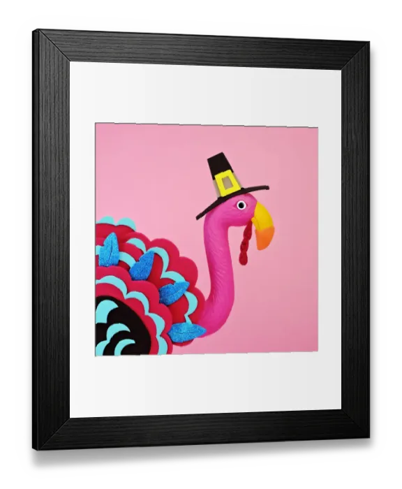 Framed Print : flamingo in a turkey costume