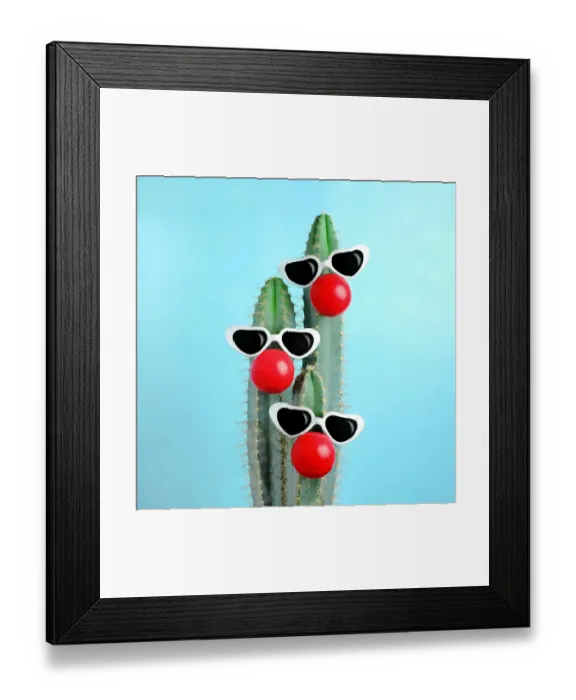 Framed Print : blue cactus decorated with sunglasses and clown nose Framed Print : blue cactus decorated with sunglasses and clown nose