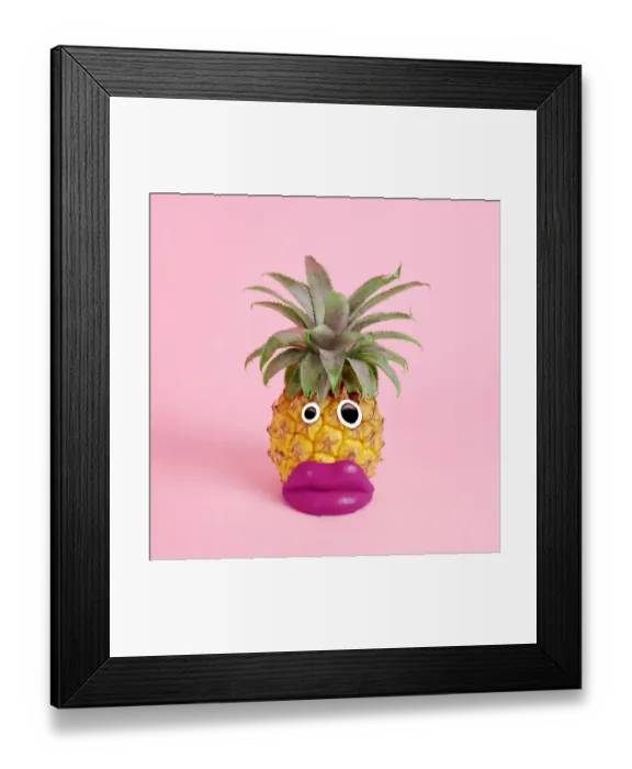 Framed Print : pineapple with face made of fake lips and googly eyes Framed Print : pineapple with face made of fake lips and googly eyes