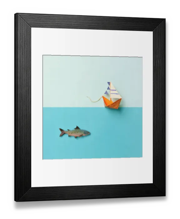 Framed Print : Paper boat and toy fish Framed Print : Paper boat and toy fish