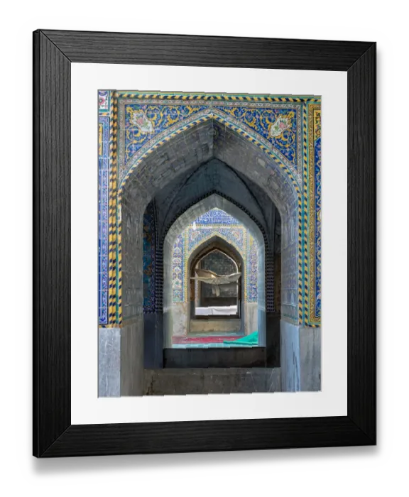 Framed Print : Seyyed mosque tile decorated covered gallery, Isfahan, Iran