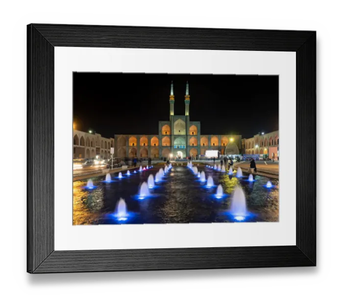 Framed Print : Amir Chakmaq complex by night with colorful lights, Yazd, Iran Framed Print : Amir Chakmaq complex by night with colorful lights, Yazd, Iran