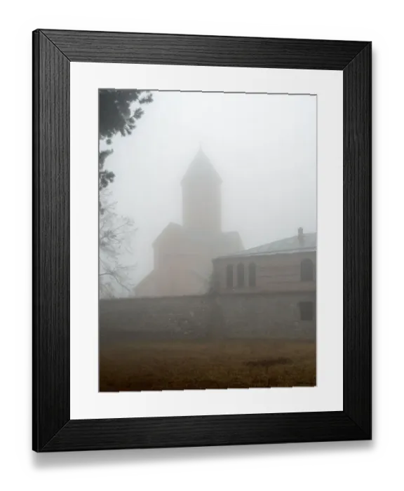 Framed Print : Akhali Shuamta monastery in fog, Kakheti region, Georgia