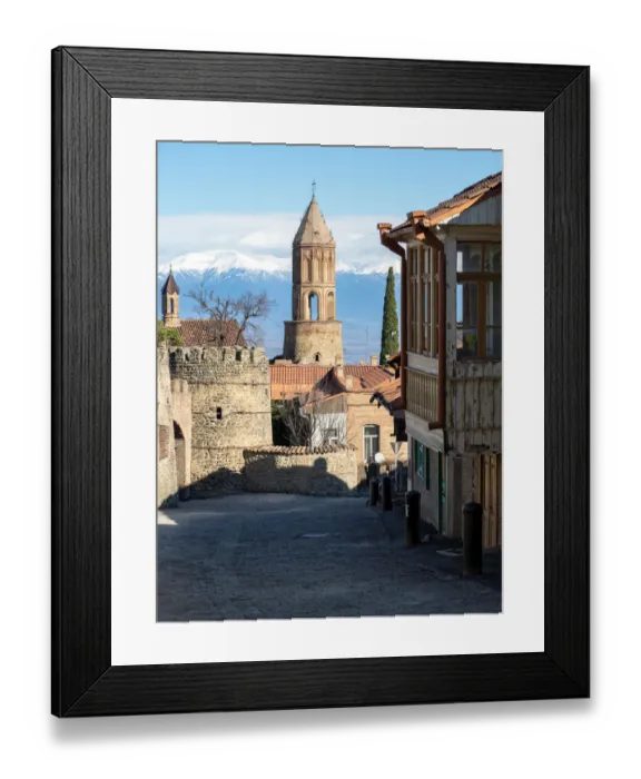 Framed Print : Saint George bell tower in Sighnaghi old town, Caucasus mountains, Georgia Framed Print : Saint George bell tower in Sighnaghi old town, Caucasus mountains, Georgia
