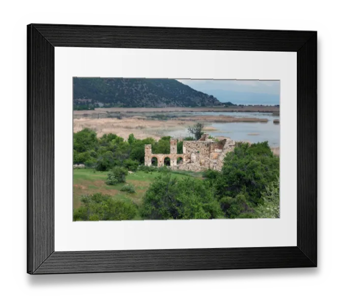 Framed Print : Byazntine basilica on the island of Agios Achilios, Small Prespa Lake, Macedonia, Greece Framed Print : Byazntine basilica on the island of Agios Achilios, Small Prespa Lake, Macedonia, Greece
