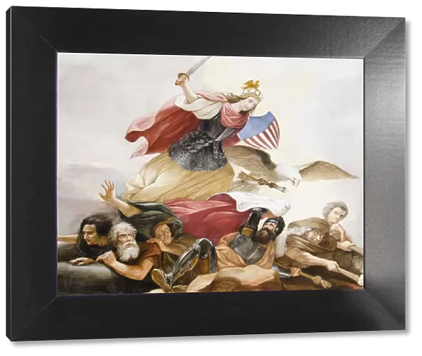 victory, history, fine art painting, battle, women, men, large group of people, capitol building