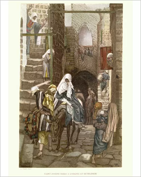 Joseph and Mary seeking lodging at Bethlehem