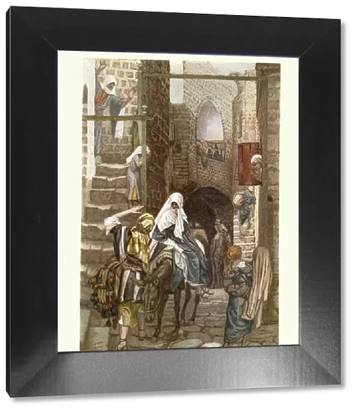 Joseph and Mary seeking lodging at Bethlehem