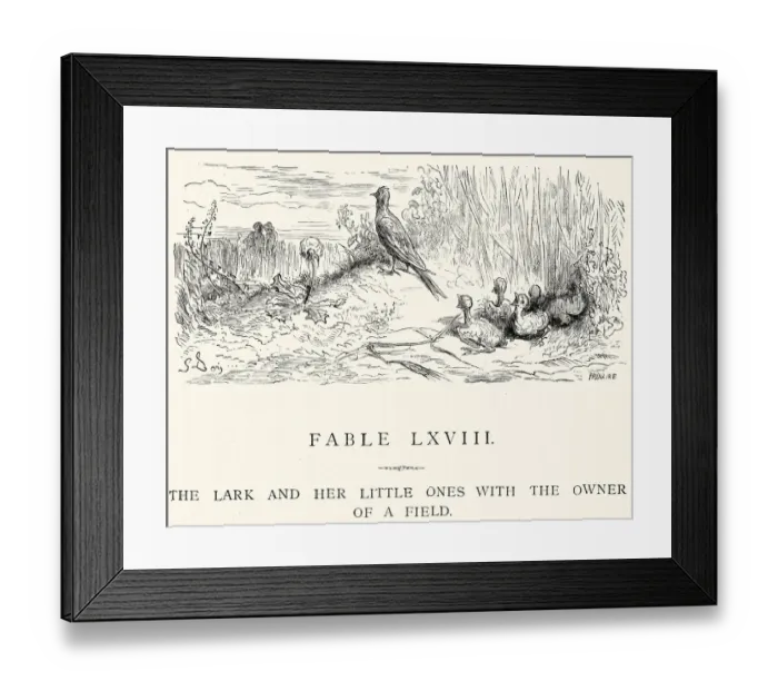 Framed Print : La Fontaines Fables - The Lark and her little ones Framed Print : La Fontaines Fables - The Lark and her little ones