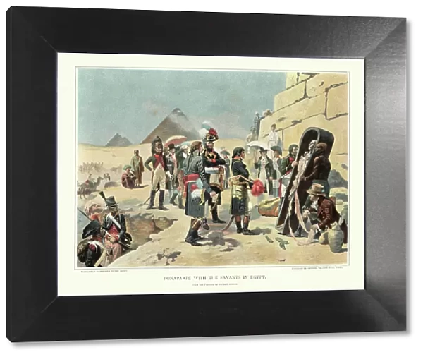 Napoleon Bonaparte in egypt viewing a egyptian mummy