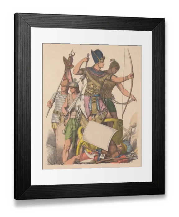 Framed Print : Ancient egyptians warriors, hand-colored wood engraving, published c. 1880 Framed Print : Ancient egyptians warriors, hand-colored wood engraving, published c. 1880
