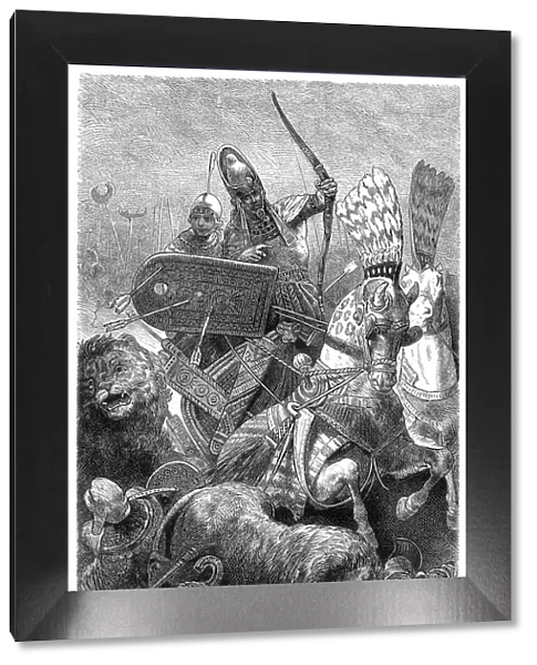 Pharaoh Rameses II ( Sesostris ) fighting in the battle of Kadesch illustration