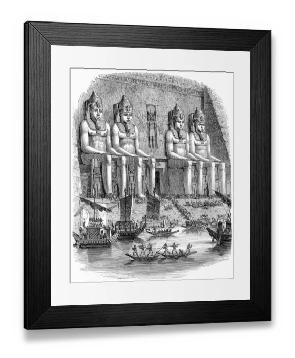 Framed Print : Abu Simbel temple with egyptian religious ceremony illustration 1880 Framed Print : Abu Simbel temple with egyptian religious ceremony illustration 1880