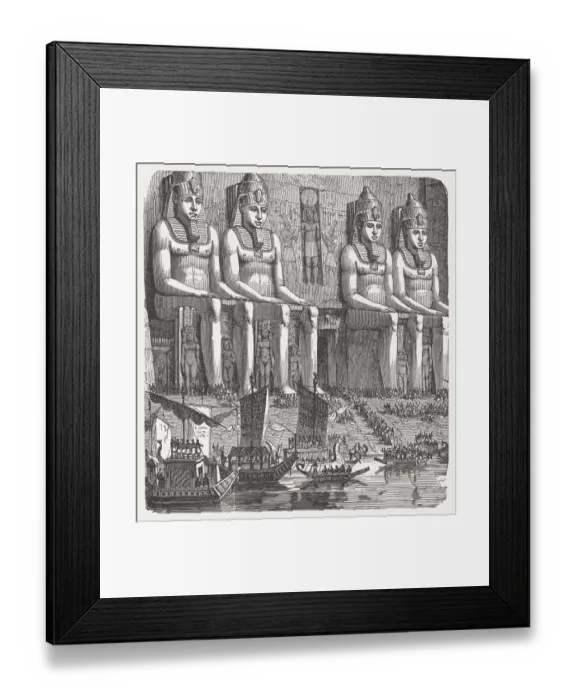 Framed Print : Abu Simbel, at the original location, wood engraving, published 1880 Framed Print : Abu Simbel, at the original location, wood engraving, published 1880