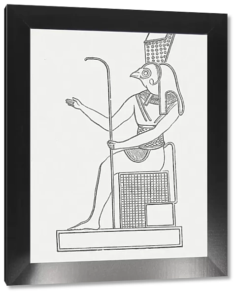 Osiris, egyptian god of the afterlife, wood enfraving, published 1881
