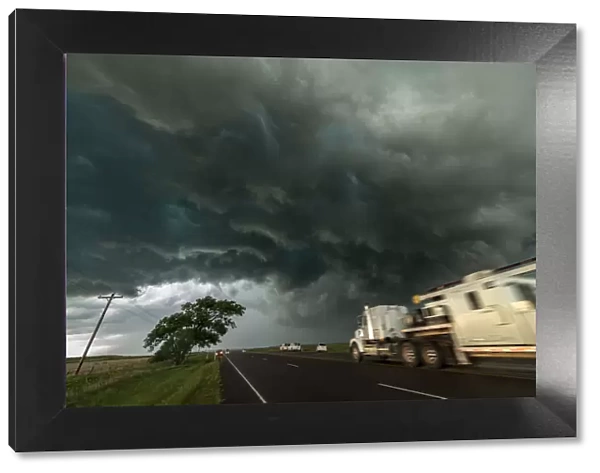 Juggernaut Truck heads towards a Tornado warned storm, Texas, USA