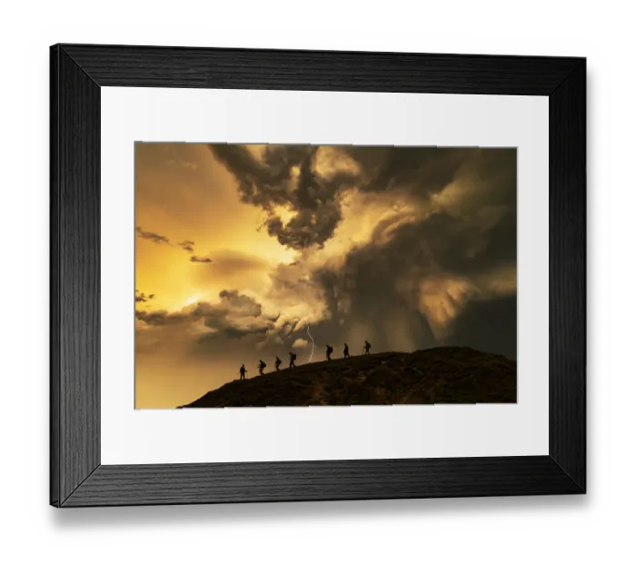 Framed Print : Hikers on the storm at sunset, Catbells Mountain, Lake District. UK Framed Print : Hikers on the storm at sunset, Catbells Mountain, Lake District. UK